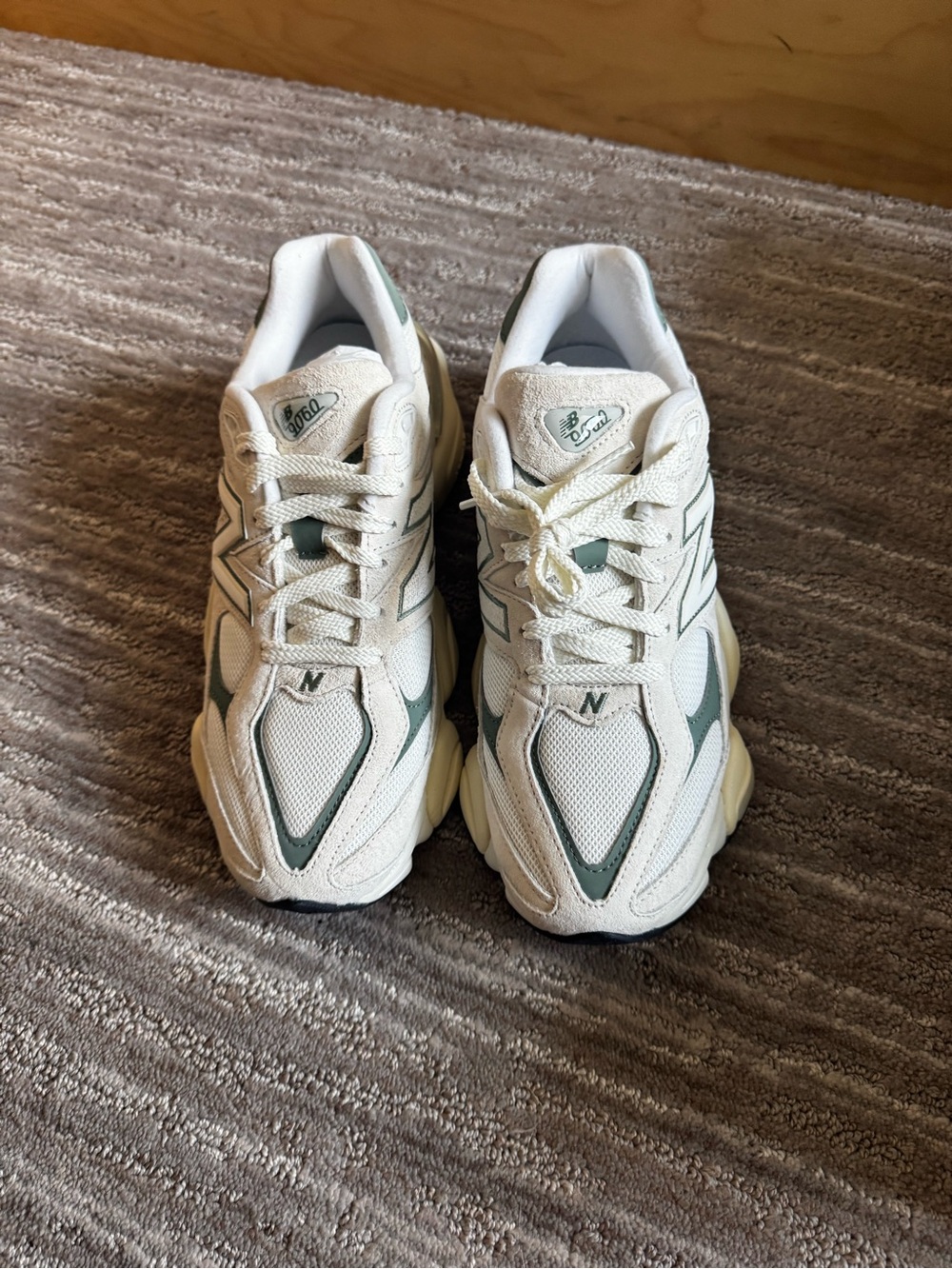 New Balance 9060 White with Sage Green Accents Sneaker
